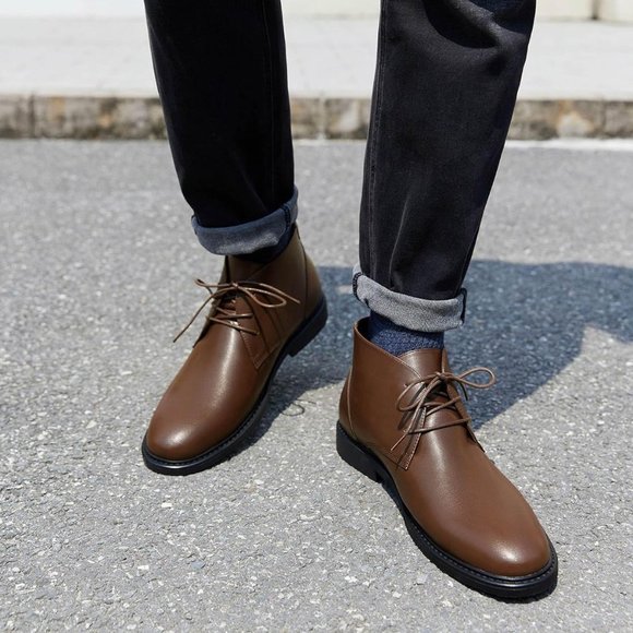 Coutgo Chukka Dress Boots NWT Stefano Cognac Chukka Boot in Full-Grain Leather - Devogue Paris main image 3